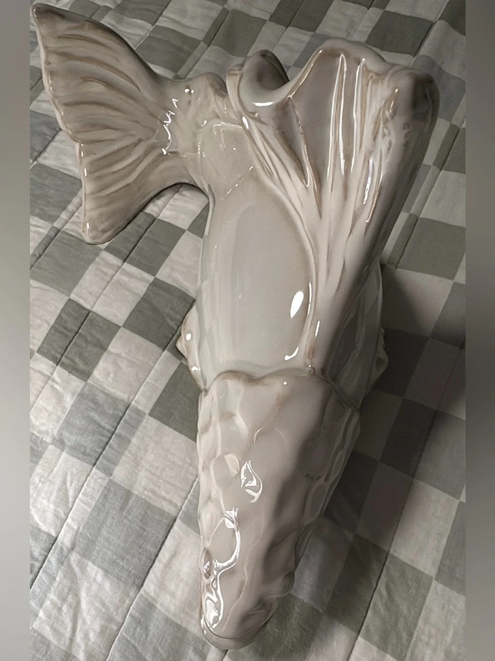 White Ceramic Glazed Fish Figurine Coastal Beach Nautical Home Decor Accent